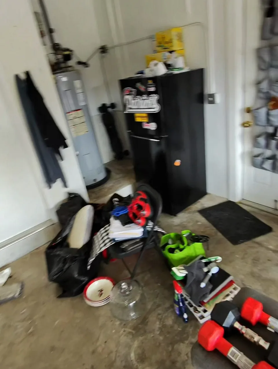 Junk and bags in the garage