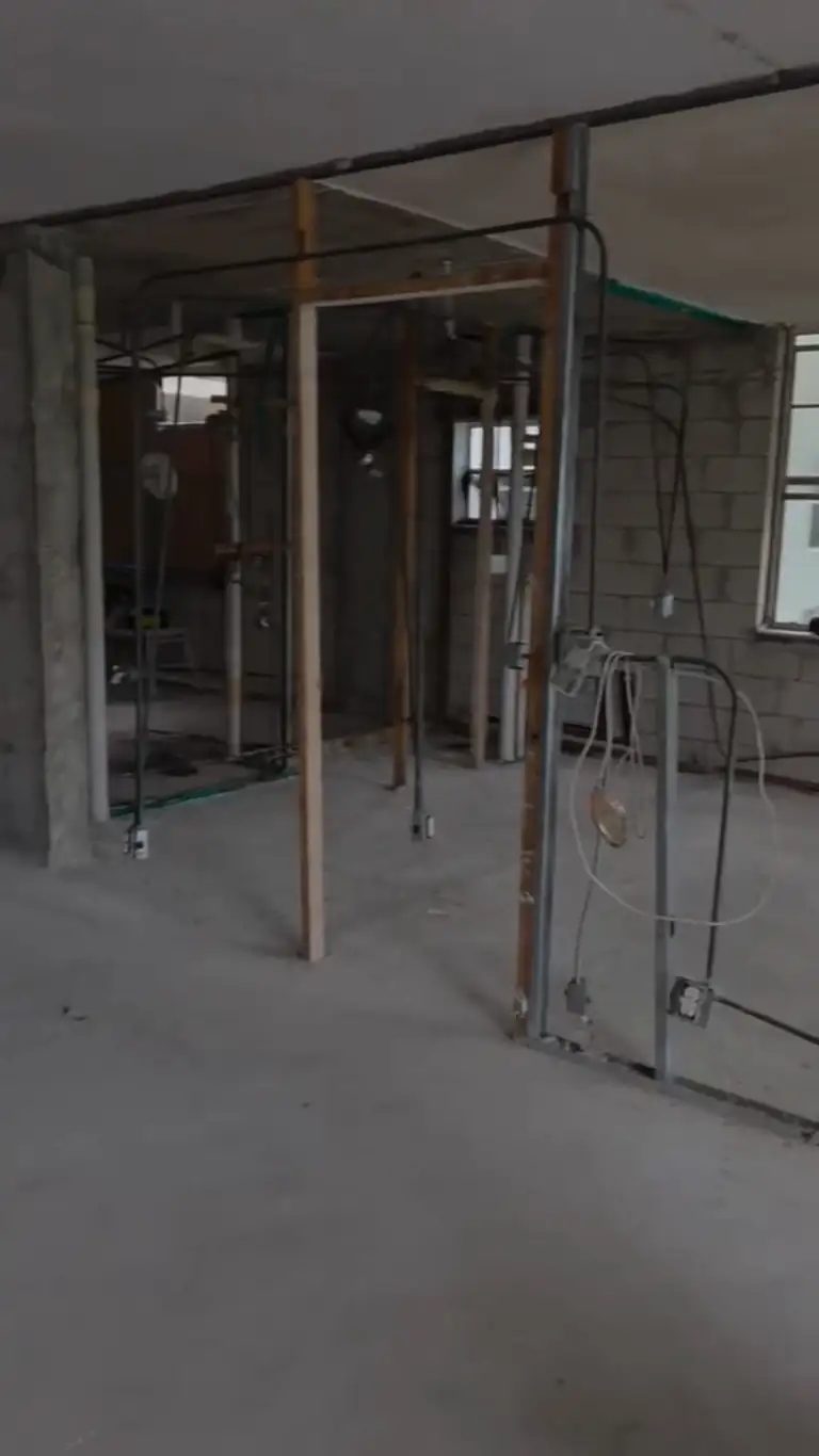Interior stripped to studs and slab