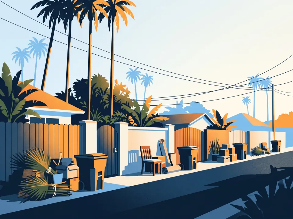 Illustration: a curbside bulk pickup pile and the city truck