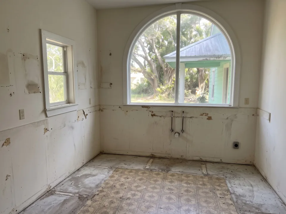 Illustration, after: the cabinets, counters and stove removed