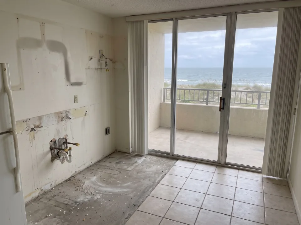 Illustration, after: the cabinets, counters and stove removed