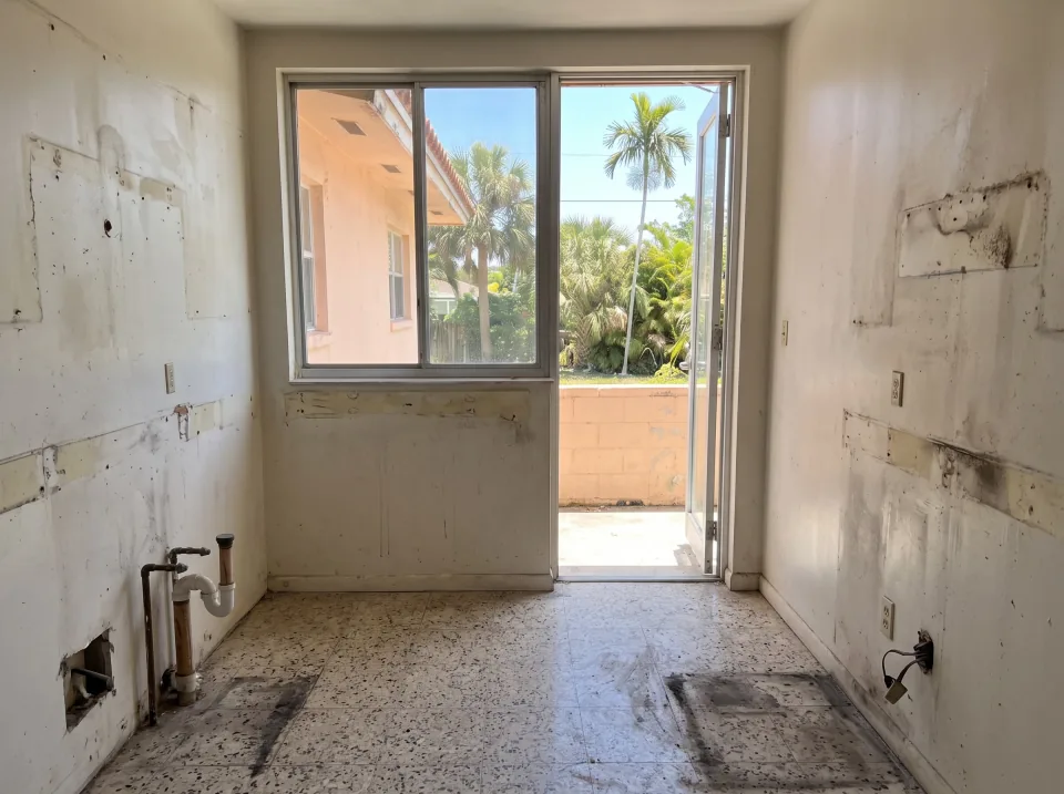 Illustration, after: the cabinets, counters and stove removed